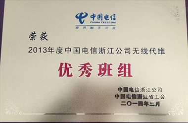 2013年度中國(guó)電信浙江公司無(wú)線代維優(yōu)秀班組（中國(guó)電信浙江公司）