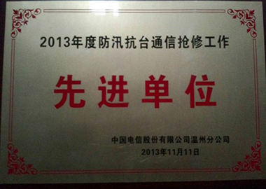 2013年度防汛抗臺(tái)通信搶修工作先進(jìn)單位（溫州分公司）